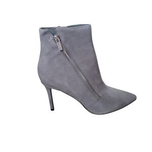 NWT Nine West Gray Suede Side Zipper Pointed Toe Heeled Ankle Booties